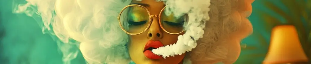 Woman smoking a herbal botanical blend cigarette, nicotine free and tobacco free, Botanical Embers Co